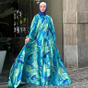 Bawal Bercetak, Gaun Muslimah Abaya Wanita Timur Tengah, Gaya Dubai, LR723, Baharu pada 2024