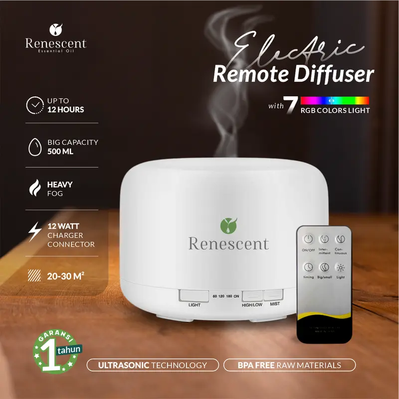Renescent Diffuser 500ml Pengharum Ruangan & Aromaterapi Essential Oil 1