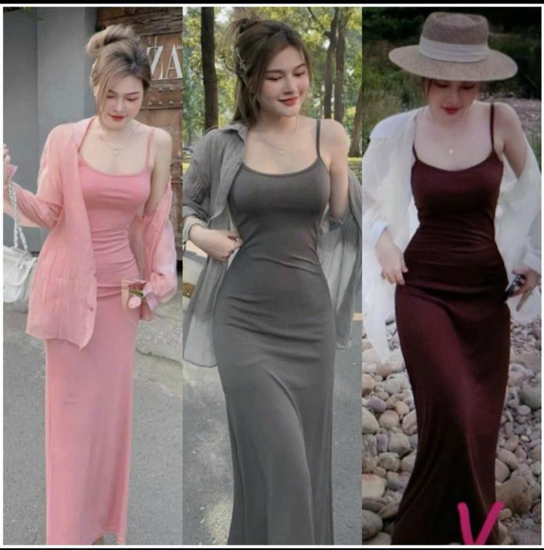 Đầm váy nữ thun gân thiết kế 2 dây body kèm khoác ngoài tăm giấy. phom dáng dày sang chảnh dành cho các nàng diện đi chơi đi tiệc
