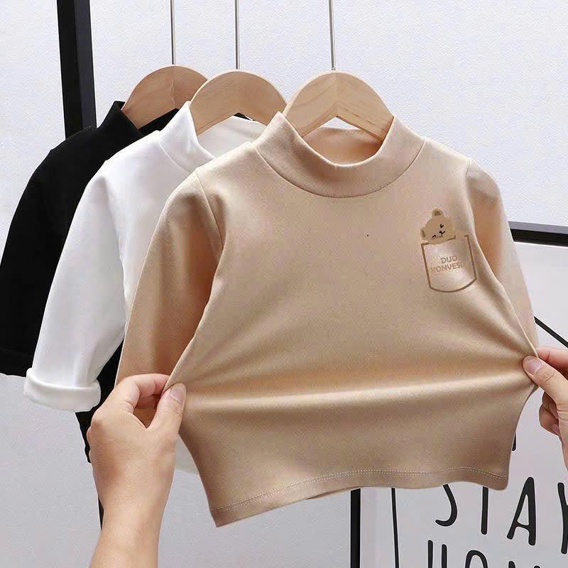 Áo Giữ Nhiệt Cổ Cao Họa Tiết Gấu Nâu Chất Liệu Nỉ Mềm Mại Cho Bé Từ 8-20kg