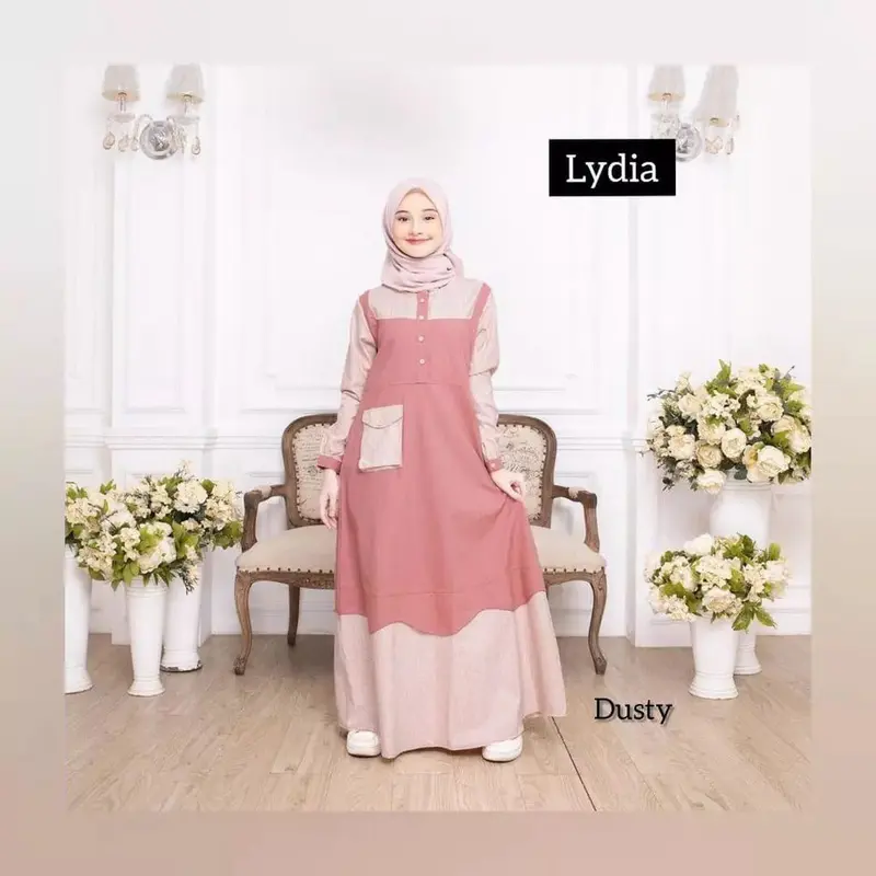 Baju Muslim Anak Tanggung Lidya Model Lynda dengan 5 Warna Serian - Crinkle Airflow - Cantik Gamis Panjang Dress Wanita Remaja Lebaran 4