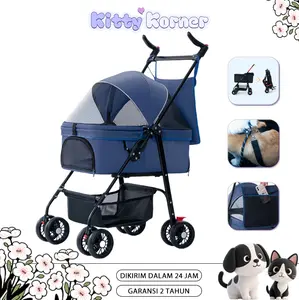 Portable Troli Anjing Kucing cat Detacable Pet Stroller Anjing Kucing Pet Cart Foldable Kereta Dorong Hewan Peliharaan Roda 4 Outdoor