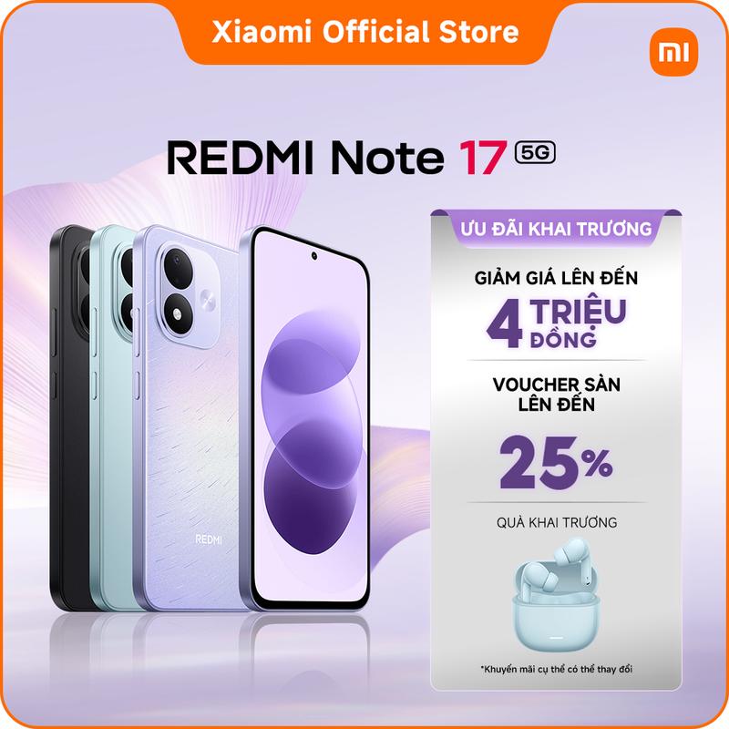 Điện thoại Xiaomi REDMI Note 17 5G (6+128GB|6+256GB|8+256GB) |Pin 7700mAh với sạc nhanh turbo 45W| Chứng nhận kháng bụi và nước IP65
