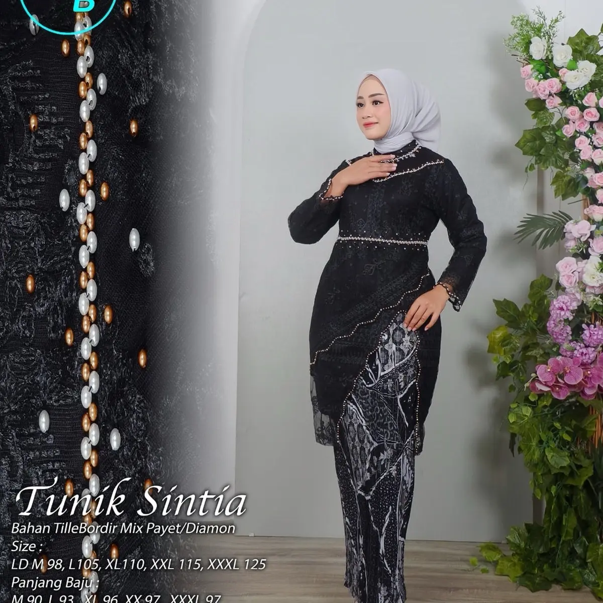 Hameedah - Set Kebaya Tunik Tile Payet Sintia Baju Kondangan Dan Wisuda Modern korean style Xiuyan Jade Brown Traditional Dress Cantik Panjang Remaja Wanita Pesta Dewasa