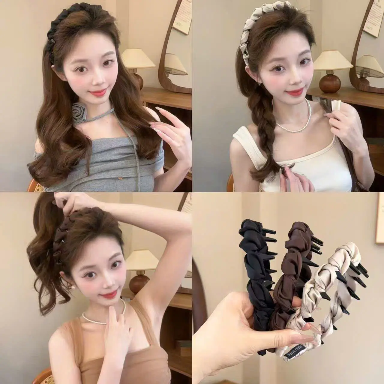 Băng Đô tiểu thư xếp ly lụa, hàn quốc, thanh lịch, tiểu thư, dễ phối Đồ, không trơn trượt, thiết kế mới 2025