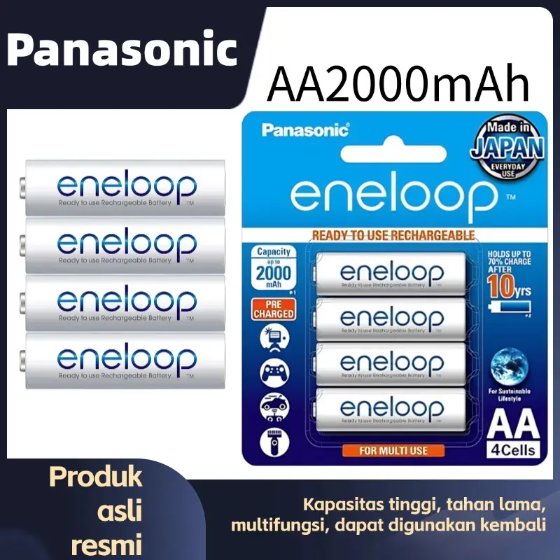 Panasonic Battery  Panasonic Baterai Isi Ulang Panasonic Eneloop AA2000mAh/AAA 800mAh 1.2V (1 Paket isi 4) Resmi asli Baterai isi ulang 1