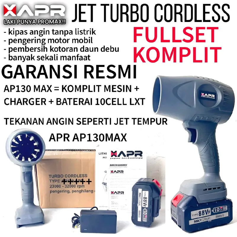 APR RAJA turbo fan cordless ap130max kipas angin jet pengering motor mobil pembersih daun debu 0