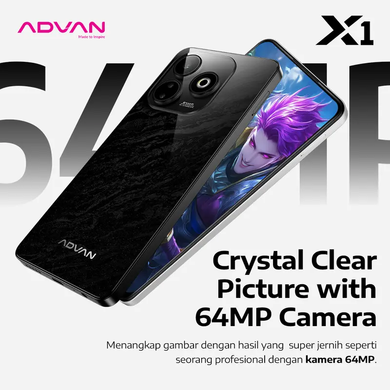 [Exclusive Baim Wong] ADVAN X1 Mediatek Helio G100 8GB+8GB/128GB High Refresh Rate 120Hz IPS FHD+ Sony 64MP Big Battery 5000mAh AI Camera UFS 2.2 NFC Fingerprint Android 14 Gaming Smartphone Handphone Fast Charging 6