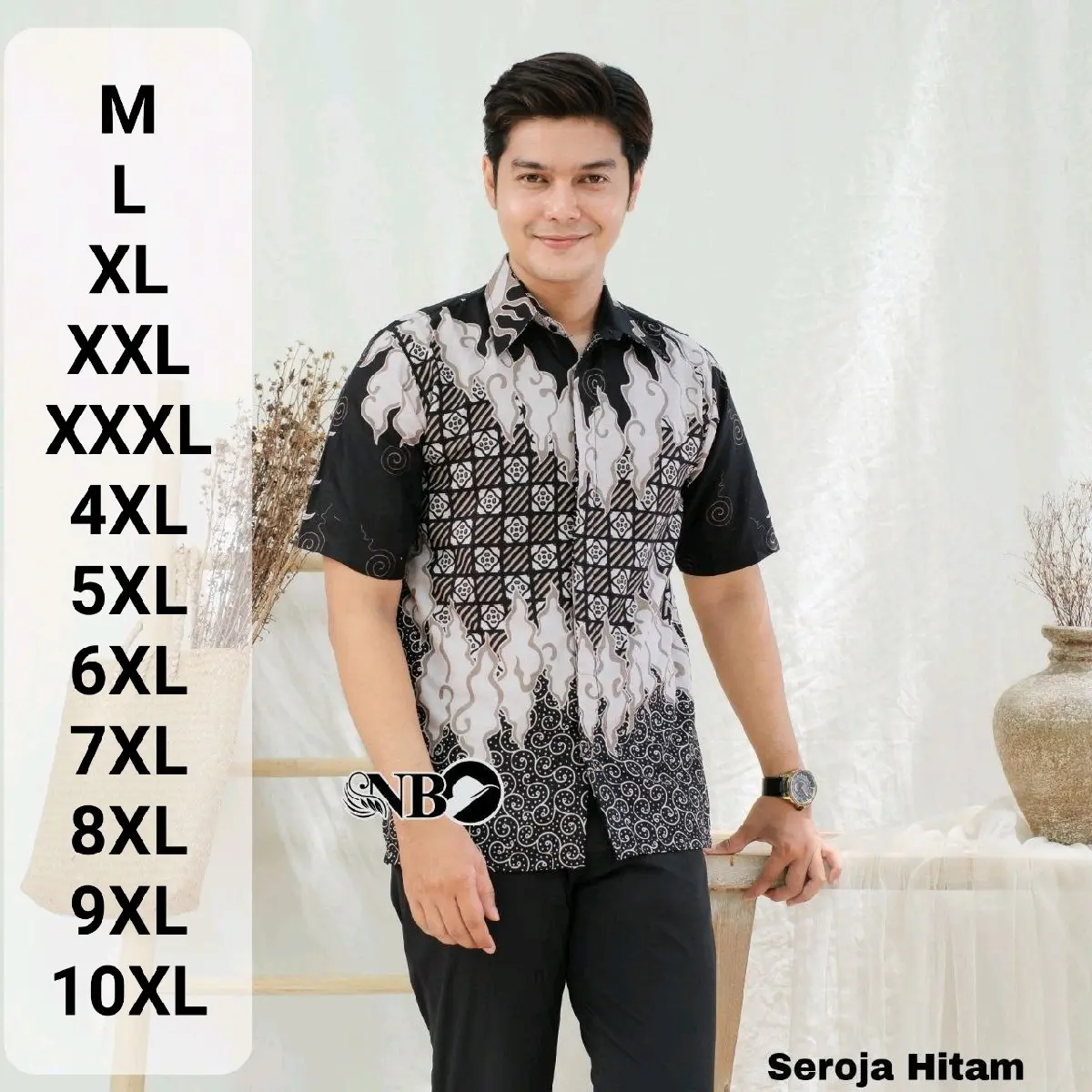 Kemeja Batik Jumbo Pria Lengan Pendek Motif Seroja - Bahan Katun Prima, Lembut, Ringan dan Nyaman