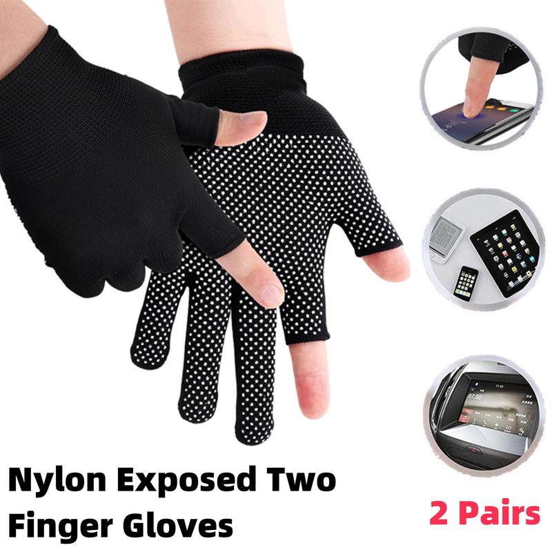 2 Pairs Exposed Two Fingers Nylon Gloves Labor Protection Leakage ...