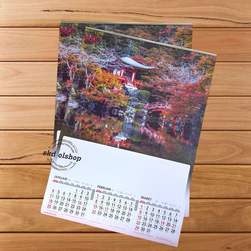 Kalender Tahun 2026 taman jepang triwulan AO 112 4 lembar 3 bulanan ukaran 38x54cm(terima castume cetak merek)
