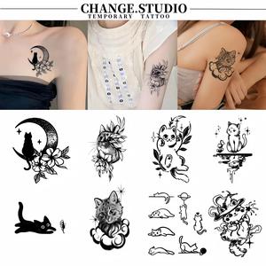 Hình Xăm Tạm Thời, Hình Xăm Mèo Dễ Thương, Lâu Trôi (15 Ngày), Không Thấm Nước (Chống Bẩn), Miếng Dán Hình Xăm