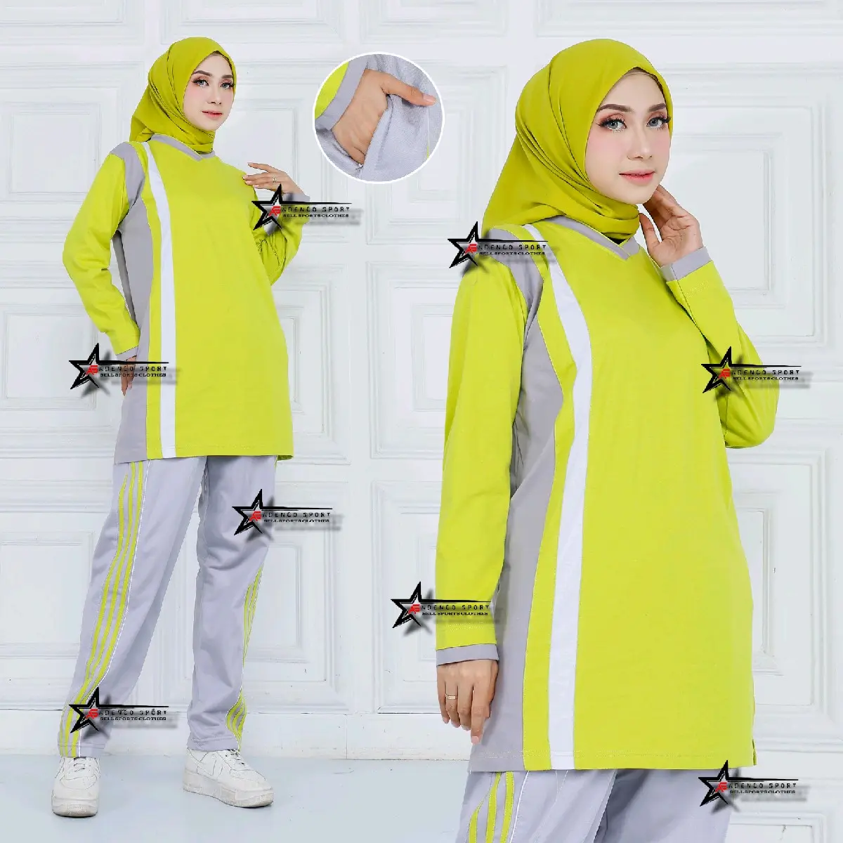 One Set Baju Olahraga Tunik Sport Muslimah / Setelan Kaos Olahraga Senam Wanita Muslimah / Seragam Olahraga Senam Celana Panjang Celana Panjang Celana Panjang