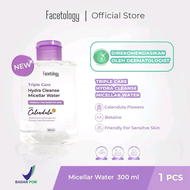 FACETOLOGY - TRIPLE CARE HYDRA MICELLAR WATER ( 100 / 300 ml ) - Pembersih Wajah