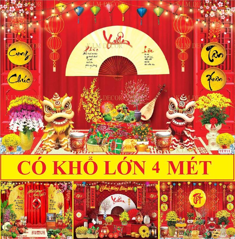 CÓ KHỔ LỚN 4 MÉT Tranh TẾT Bính Ngọ 2026 decor lễ hội Phông nền chúc mừng năm mới Tết nguyên đán 2026. Backdrop treo tranh vải Tết TET01 - PRO1
