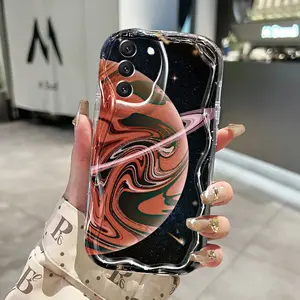 Casing Hp Samsung Galaxy S22 Plus S22 Ultra Case HP pelindung ponsel Casing gelombang tekstur Kesing warna-warni pola Saturnus lucu kartun Softcase