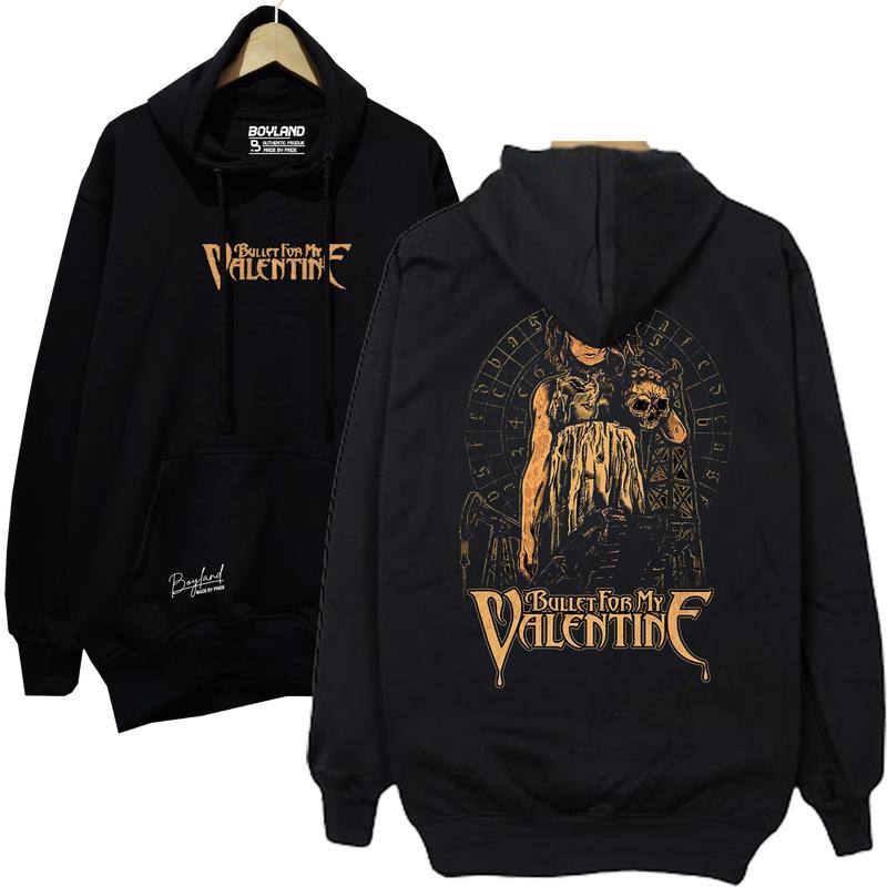 Product Introduction of BoyLand Hoodie Pria Sablon Musik BULLET FOR MY VALENTINE Hitam Unisex Cowok Cewek Sweater Cowo Oblong Basic Casual Authentic Distro Motif Sablon Warna Hitam Tangan Panjang Fleece Tebal Lembut Santai nyaman Pria Wanita Outdoor Band Garis Keren Bulat Bulu 2