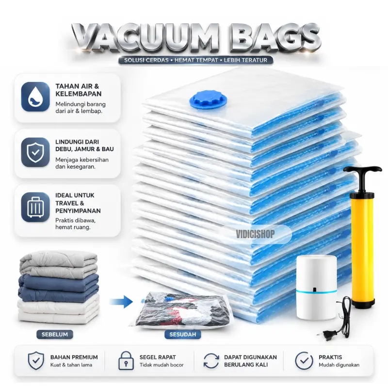 Vacum Plastik Korea/Vacum Plastic Bag Travel / Vakum Baju Pakaian 40X60,50X60,50X70,60X80,70X100,80X100,80X110,90X130