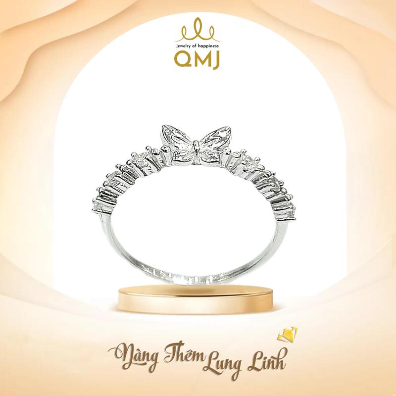  QMJ STORE - Q266 NHÂN BẠCH ĐIỆP VŨ trơn đính đá tinh xảo 2 bên thời trang phụ kiện trang sức bạc 925 cao cấp 