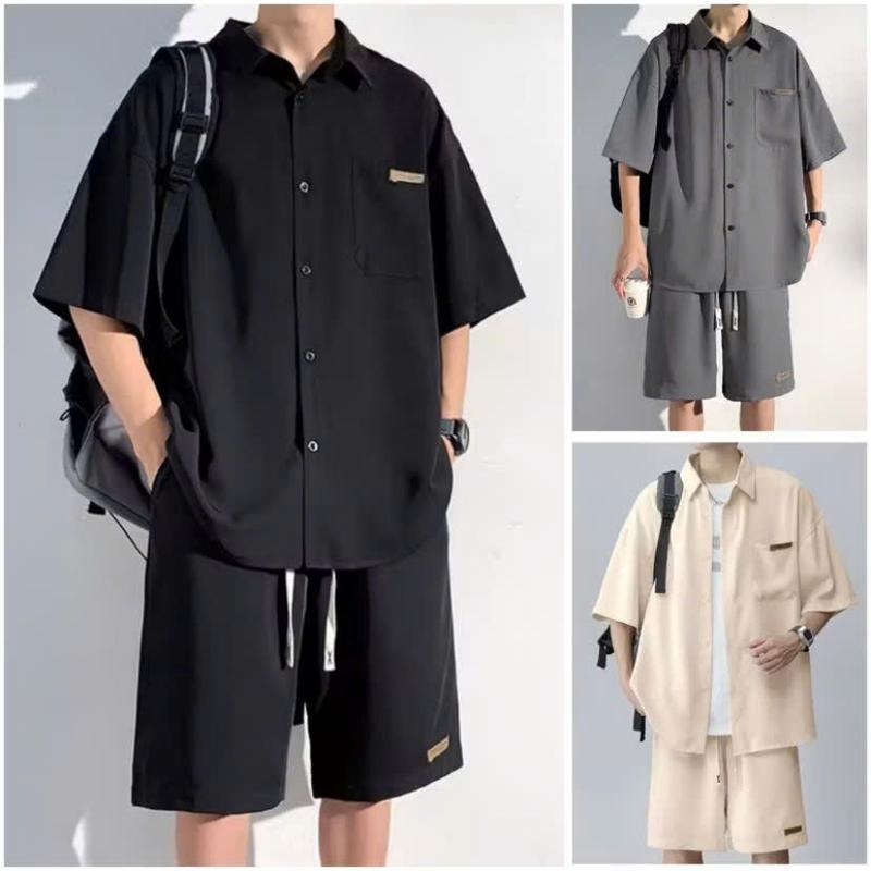 Set bộ quần áo sơ mi đũi chất cotton đũi cao cấp, Áo cộc tay lỡ unisex basic, Full logo tag, hợp mọi thời đại HARLEY