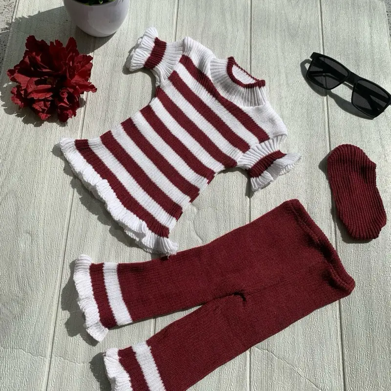 stelan rajut bayi 0-12bulan 3in1 bahan lembut& elastis
