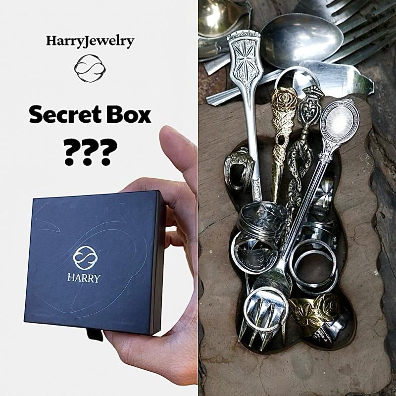 Secret Secret nhẫn Handmade làm từ thìa- HarryJewelry nhẫn làm từ thìa phong cách Vintage Minimalist bằng thép không gỉ Stanless Steel