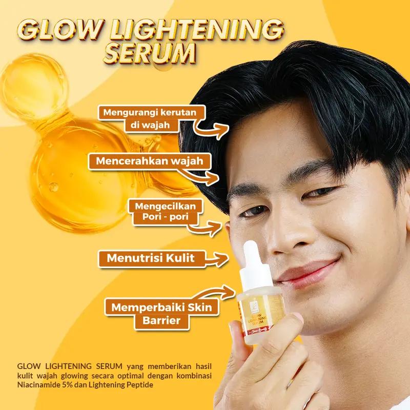 GLOW LIGHTENING SERUM ( Hidrasi Kulit Kering -  Normal ) Aging Extract Mencerahkan Wajah Pencerah Hitam Niacinamide Perawatan Vitamin 2