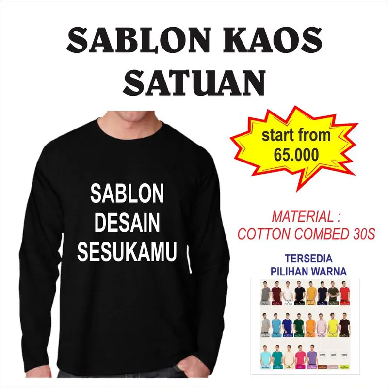 Sablon kaos lengan panjang desain sesukamu custom bebas baju katun Dewasa Pria Wanita 30s 0
