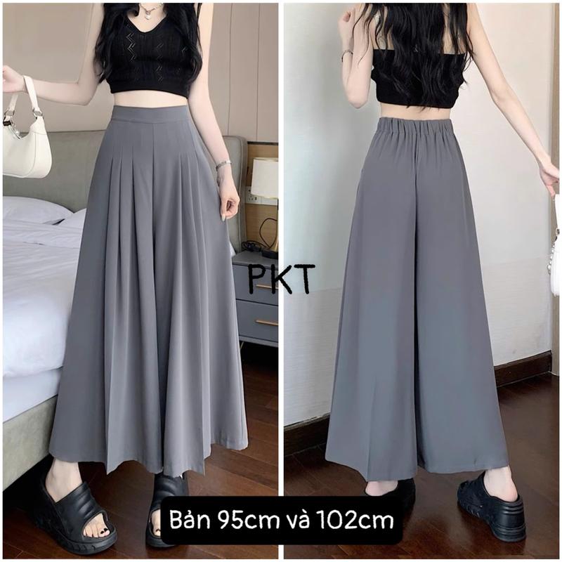 Quần ống rộng giả váy Có phiên bản nấm 95cm xếp ly dáng dài quần Vải Lưng Cao chất mềm mịn mát 2 phiên bản 95cm và 102cm
