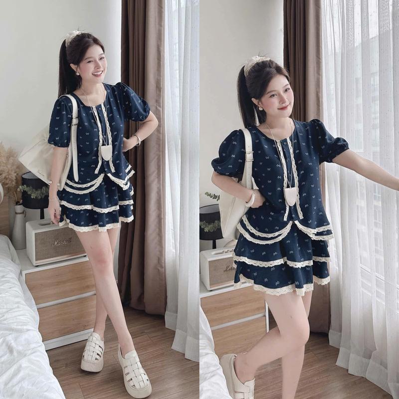  S955  TÁO ĐỎ BIGSIZE 55-90KG  SET 2 MÓN BIGSIZE ÁO NƠ PHỐI REN + CHÂN VÁY TẦNG 