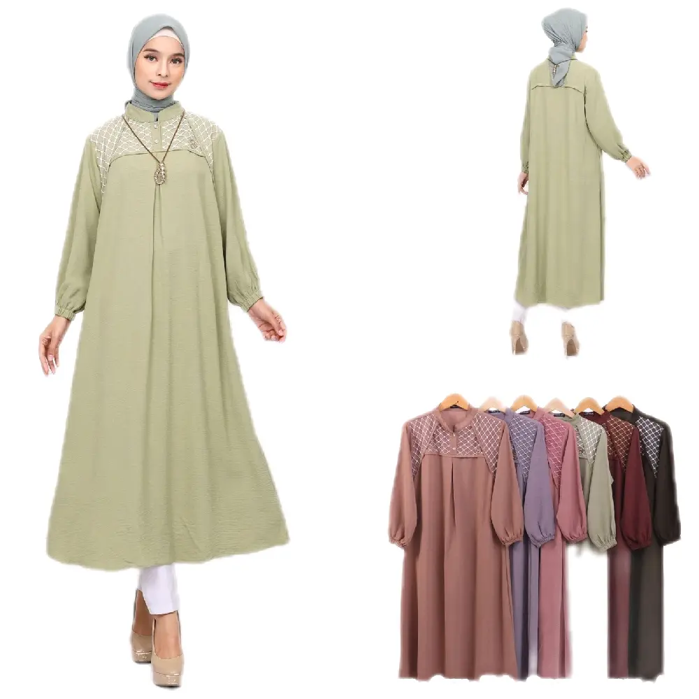 Midi Dress Wanita Cantik Bahan Raindrop Import dengan Hiasan Renda - Muslim, Bumil, Katun, Tunik, Rayon, Gamis, Crinkle