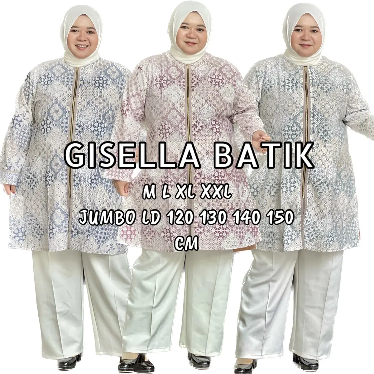 TUNIK BATIK JUMBO RESLETING DEPAN ZIPPER JAKET UKURAN M L XL XXL 3L 4L 5L 6L Katun Muslim Atasan Wanita Panjang
