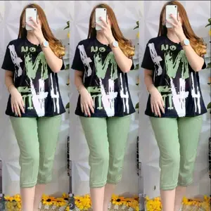 ONE SET CELANA 3/4 MOTIF ABSTRAK BAHAN VOXY Setelan Wanita