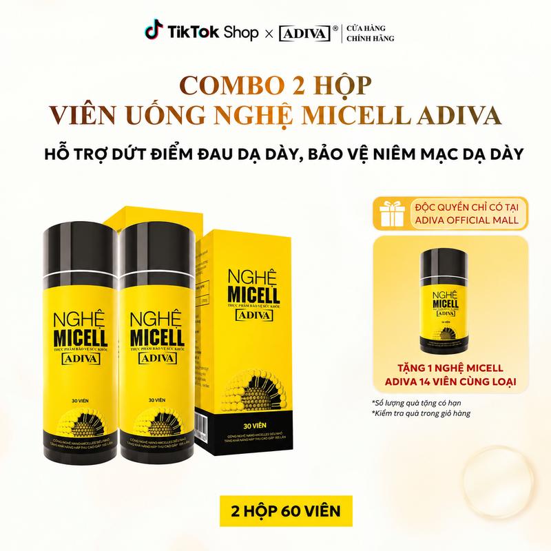 Combo 2 Hộp Nghệ Micell ADIVA 30 Viên Nano Curcumin Hỗ Trợ Bảo Vệ Dạ Dày Và Hệ Tiêu Hóa