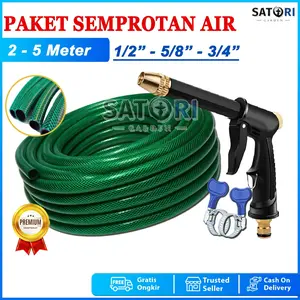 PAKET KEPALA SEMPROTAN SELANG AIR HIJAU ANTI LUMUT 5 METER 1 ROL JET SPRAY CUCI MOTOR MOBIL
