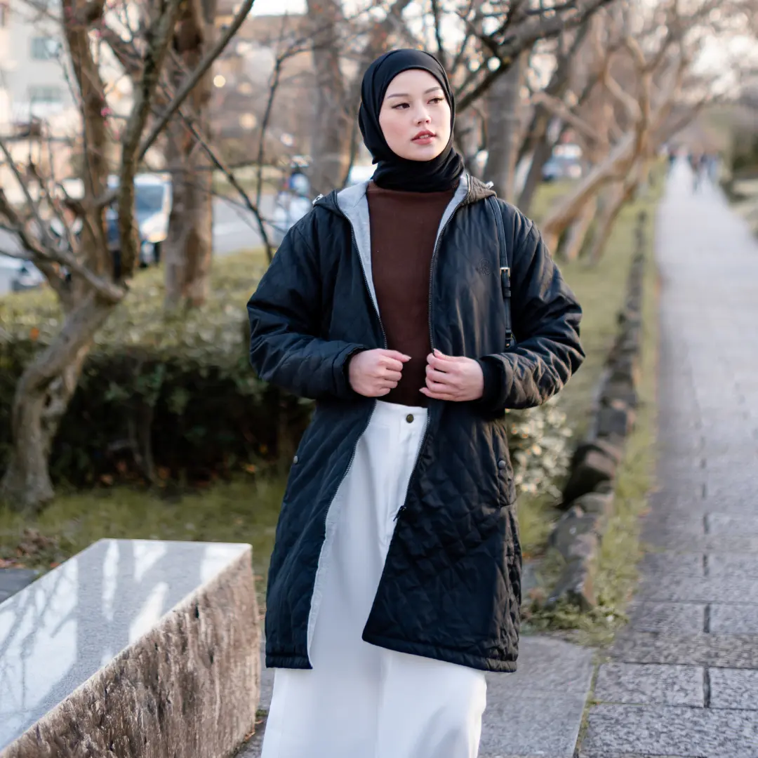 Hijacket Genova Jaket Wanita 2 in 1 Bolak Balik Mantel Musim Dingin Puffer Syar'i Muslimah Umroh Waterproof Korean Style - Outer, Parka