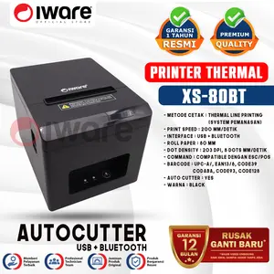 Iware Printer Kasir Thermal X-SERIES XS-80UL | XS-80BT 80MM Autocutter USB+LAN | USB+BLUETOOTH Rj11