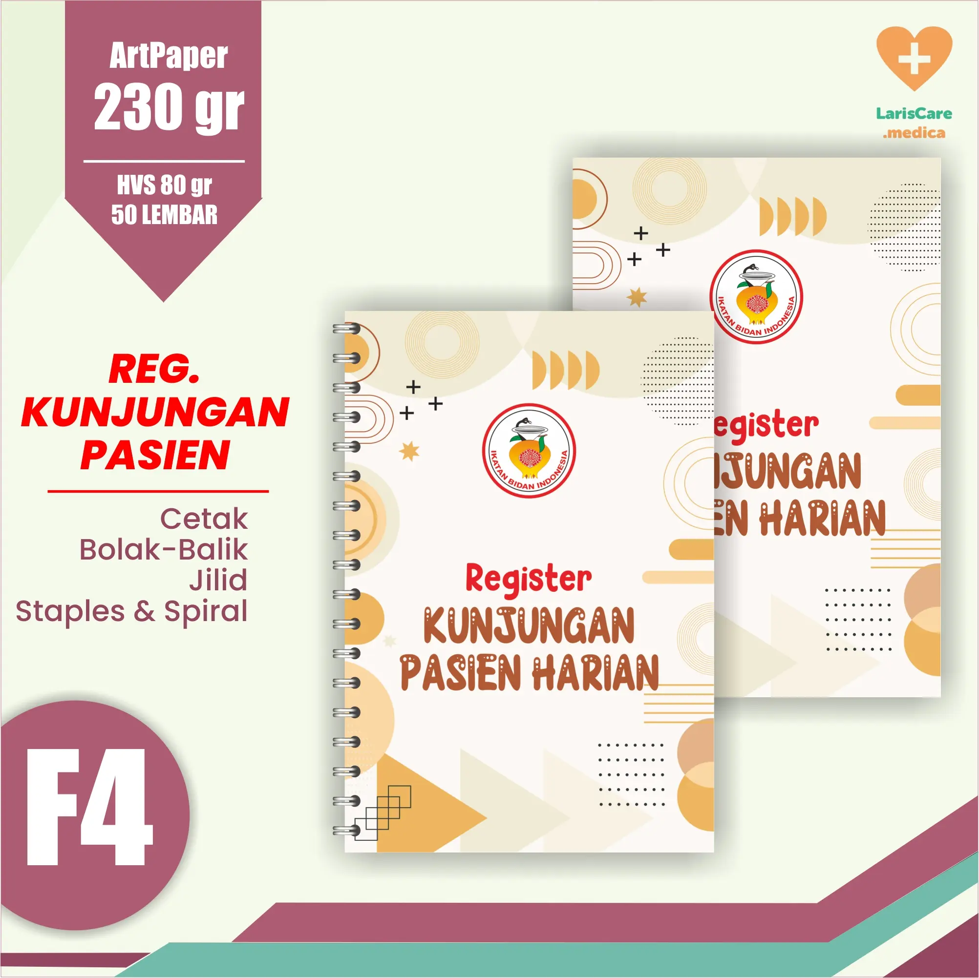 Buku Besar Bidan, Buku Kunjungan Pasien Harian F4 Soft Cover - 100 Halaman Jilid Staples & Spiral