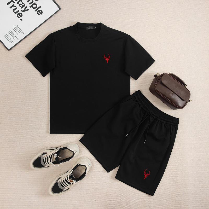 Bộ quần áo nam chất poly thun trơn THÊU HUƠU phong cách Đơn giản trẻ trung, dày dặn mát mẻ H22