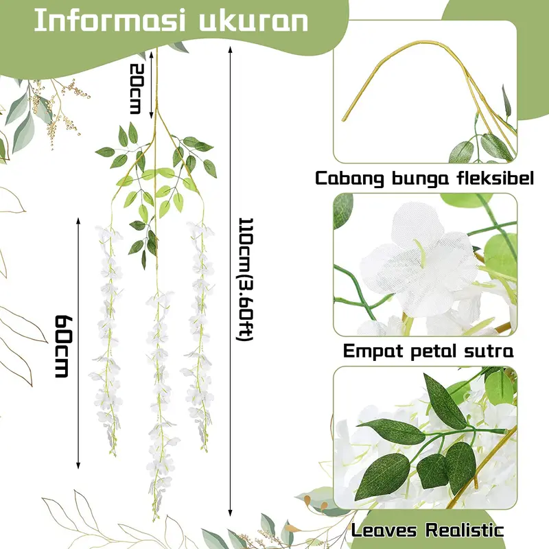 [12PCS] WISTERIA GANTUNG JUMBO / Bunga Wisteria Besar Warna Putih Merah Plastik 5
