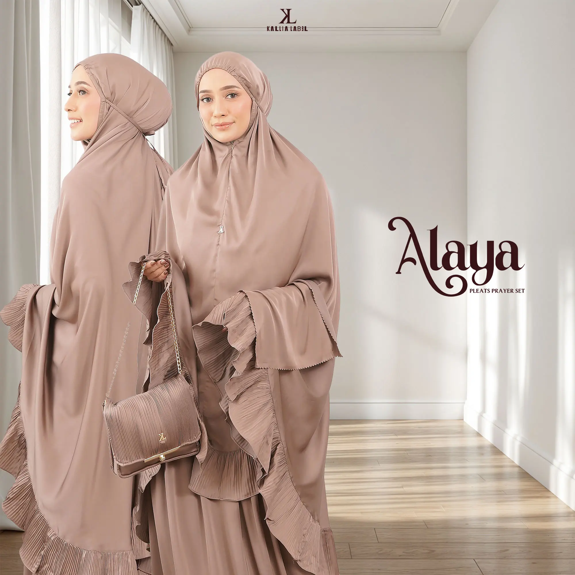 Alaya Pleats Prayer Set | Mukena Silk Premium by Kallia | Packaging with box