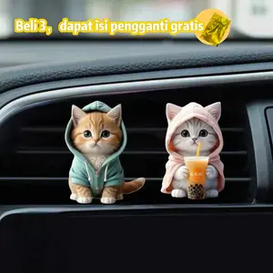 hiasan dashboard mobil lucu Pengharum mobil dekoratif lucu berbahan akrilik tahan air, dengan desain kucing memakai hoodie, dilengkapi klip ventilasi Car aksesoris mobil lengkap
