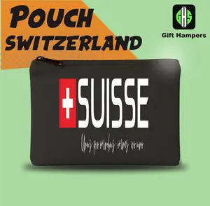 POUCH SOUVENIR OLEH OLEH SWISS ZURICH RESLETING BAHAN DRILL HITAM BANYAK PILIHAN GAMBAR