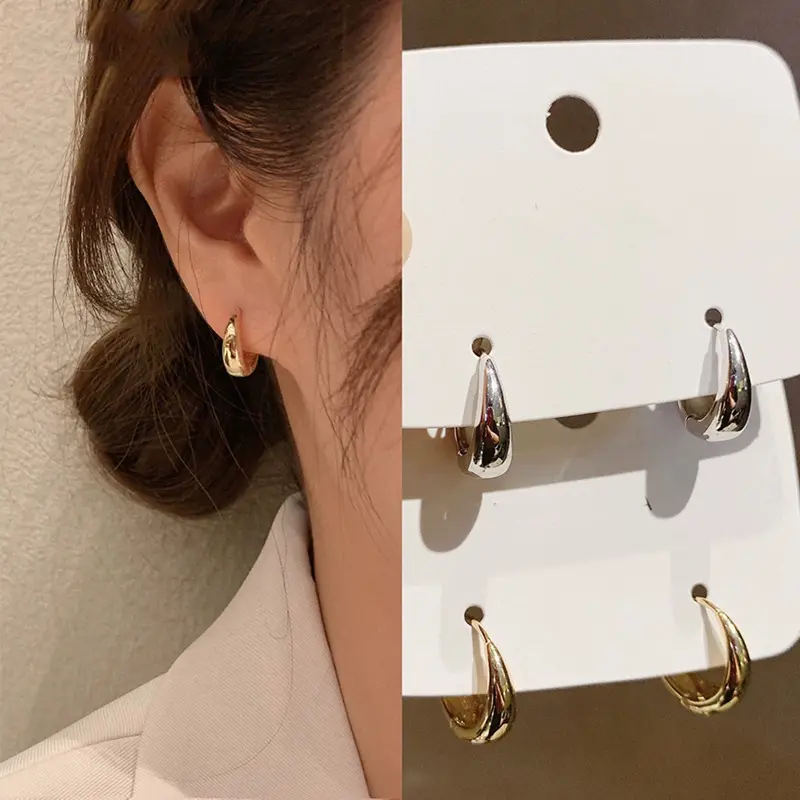 【lingerly】Anting tetesan air sederhana Eropa dan Amerika Serikat anting angin dingin anting logam retro Z 2