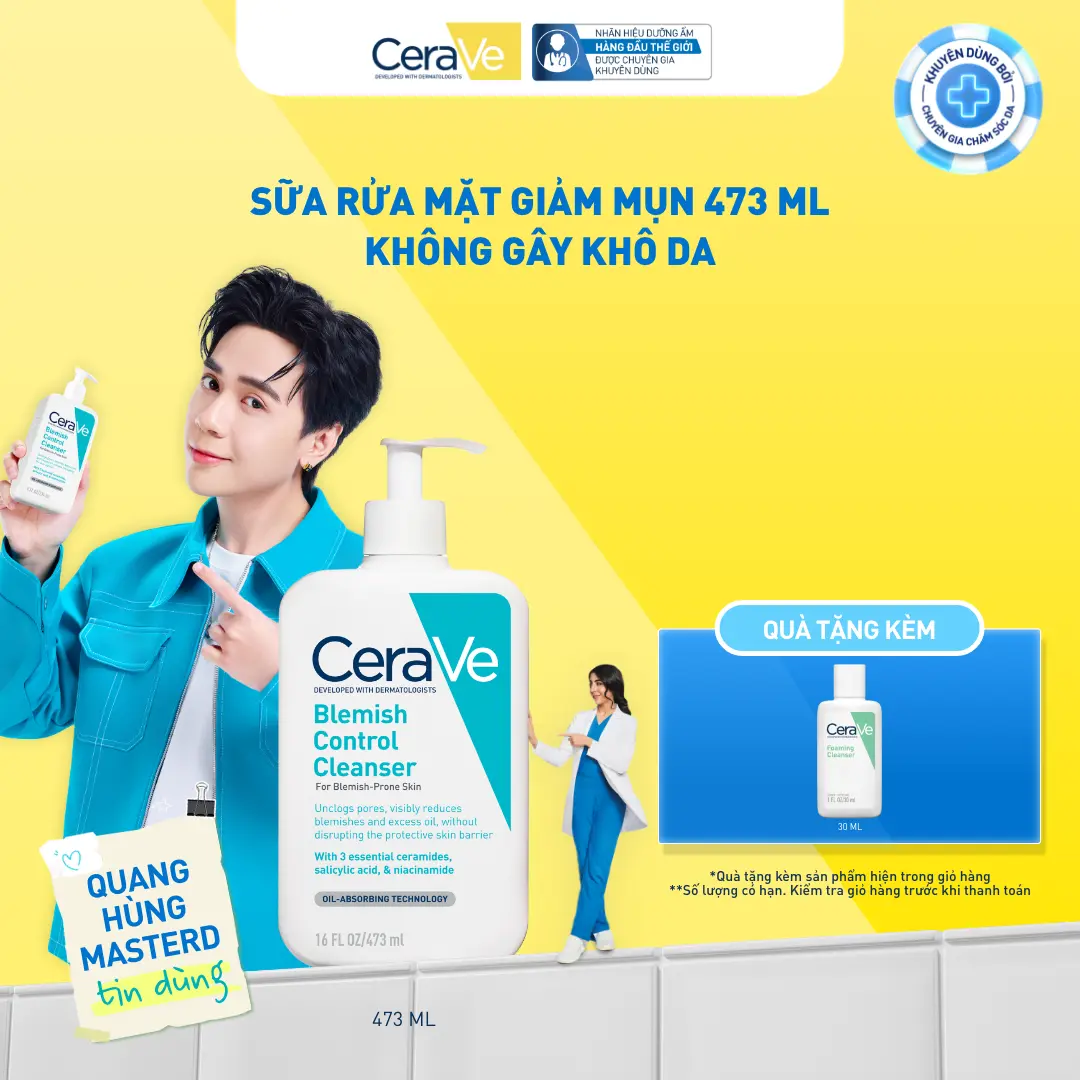 Sữa rửa mặt giảm mụn CeraVe Blemish Control Cleanser 473ml. Sữa rửa mặt dịu nhẹ giúp làm sạch bã nhờn dư thừa và giảm mụn với AHA & BHA, không làm tổn thương hàng rào bảo vệ da. DÙNG CHO DA MẶT_ Chăm sóc da_Skincare cho Nam và Nữ_Cleansing