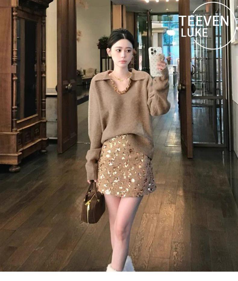 Product Introduction of Áo Len Dệt Kim, Phong Cách Cổ Điển Dệt Ve Áo, Dài Tay, Dành Cho Nữ, Thích Hợp Cho Mùa Đông, Áo Len Áo Chui Đầu Lười Biếng Và Rộng Vừa Vặn, Thiết Kế Độc Đáo Và Thanh Lịch, Áo Dễ Phối Đồ 4
