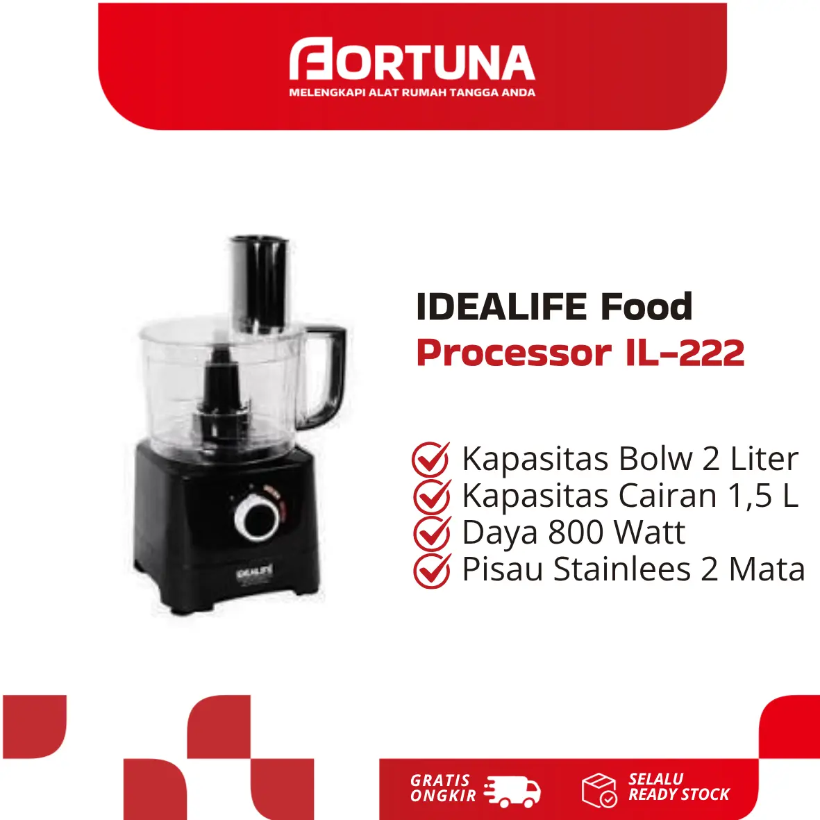 IDEALIFE Food Processor IL-222  Food Chopper Multifungsi 2L  Mesin Pengolah Makanan