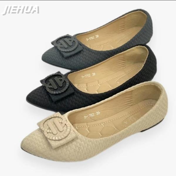 JIEHUA Puspa Sepatu rata kerja,  lebar,  wanita dengan selesai licin Flat Shoes  Kantor Wanita D-1762 1