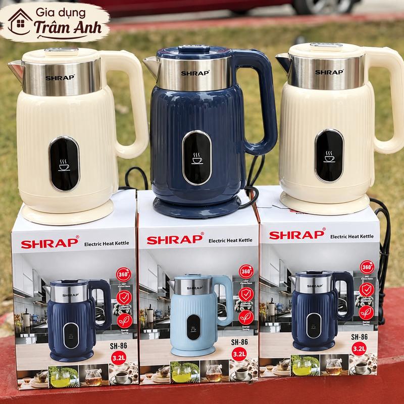 Ấm Siêu Tốc Mẫu Mới U SHRAP SH-86 Dung Tích 3.2L Có 2 Lớp Cách Nhiệt, Công Suất 1500W Tự Động Ngắt Khi Sôi.
