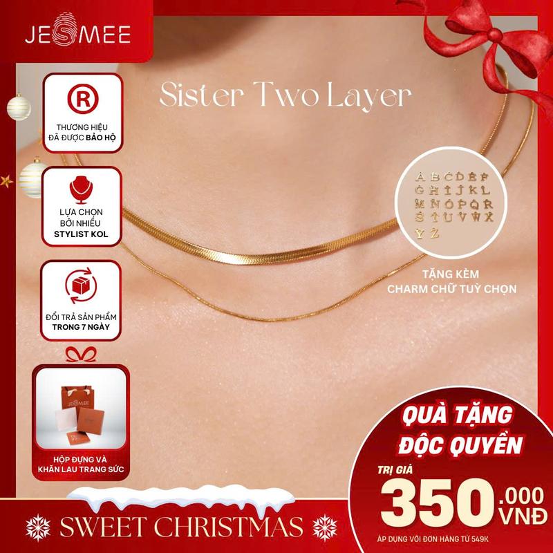  Vòng Cổ Nữ 2 Dây Thiết Kế Thanh Lịch Layer Sister Two Jesmee - N2530 dây  chuyền 